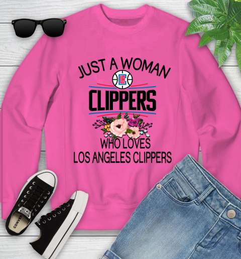NBA Just A Woman Who Loves Los Angeles Clippers Basketball Sports Youth Sweatshirt 3