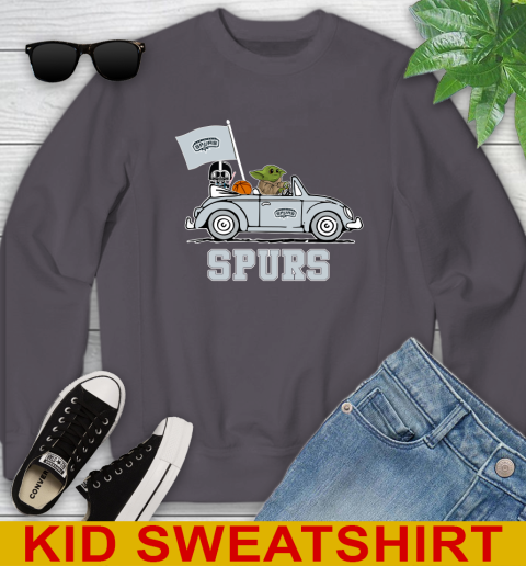 NBA Basketball San Antonio Spurs Darth Vader Baby Yoda Driving Star Wars Shirt Youth Sweatshirt 6