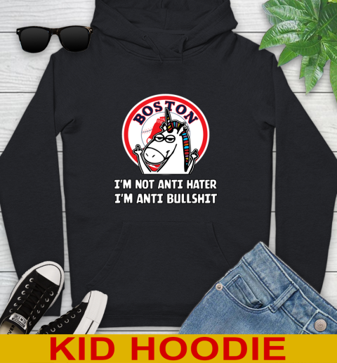 Boston Red Sox MLB Baseball Unicorn I'm Not Anti Hater I'm Anti Bullshit Youth Hoodie 2