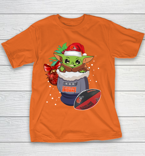 Cleveland Browns Christmas Baby Yoda Star Wars Funny Happy NFL Youth T-Shirt 6