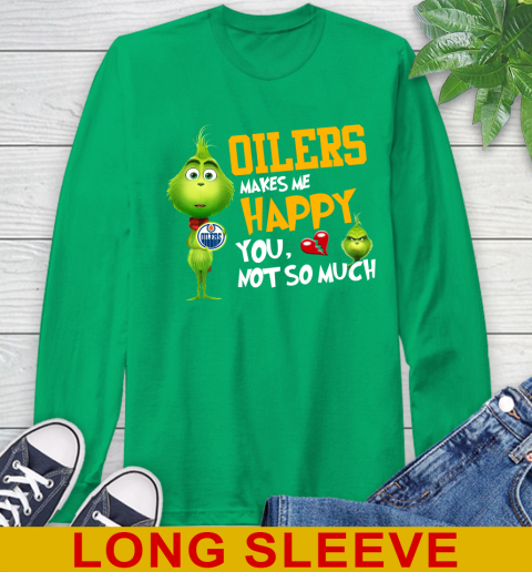 NHL Edmonton Oilers Makes Me Happy You Not So Much Grinch Hockey Sports Long Sleeve T-Shirt 8