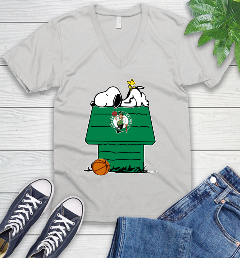 Boston Celtics NBA Basketball Snoopy Woodstock The Peanuts Movie V-Neck T-Shirt