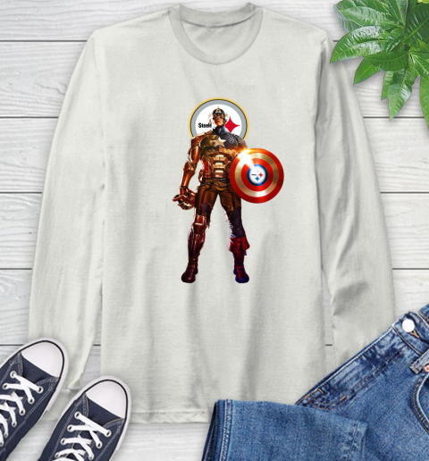NFL Captain America Marvel Avengers Endgame Football Sports Pittsburgh Steelers Long Sleeve T-Shirt 12