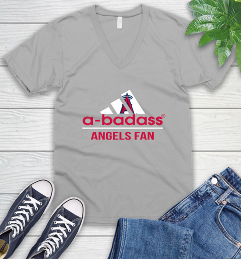 MLB A Badass Los Angeles Angels Fan Adidas Baseball Sports V-Neck T-Shirt 3