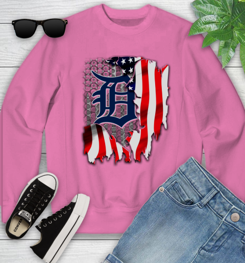 Detroit Tigers MLB Baseball American Flag Youth Sweatshirt 6