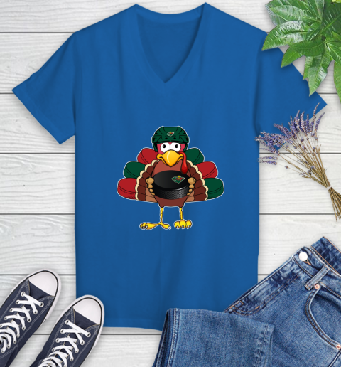 Minnesota Wild Turkey Thanksgiving Day Women's V-Neck T-Shirt 10