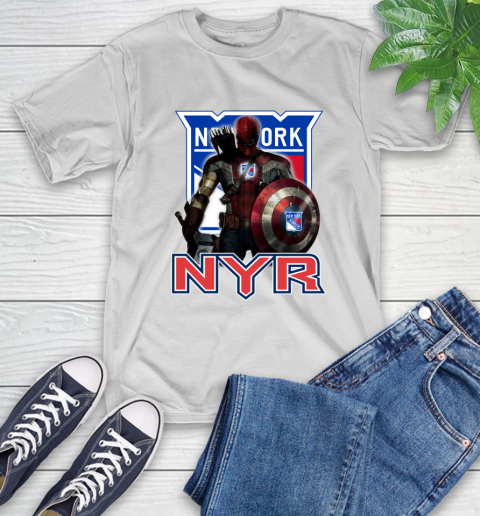 NHL Captain America Thor Spider Man Hawkeye Avengers Endgame Hockey New York Rangers T-Shirt