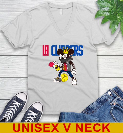 LA Clippers NBA Basketball Mickey Peace Sign Sports V-Neck T-Shirt