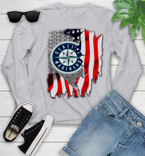 Seattle Mariners MLB Baseball American Flag Youth Long Sleeve 5