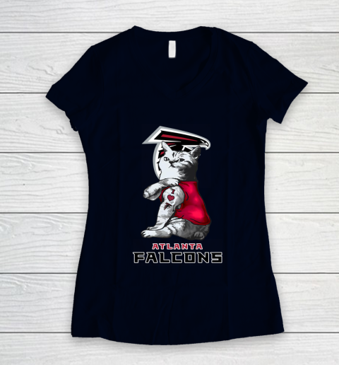 NFL Football My Cat Loves Atlanta Falcons Women's V-Neck T-Shirt 2