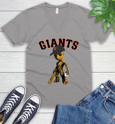 MLB San Francisco Giants Groot Guardians Of The Galaxy Baseball V-Neck T-Shirt 4