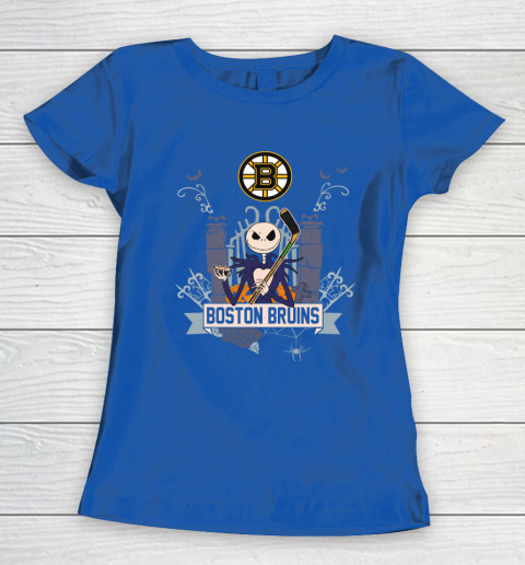 NHL Boston Bruins Hockey Jack Skellington Halloween Women's T-Shirt 8