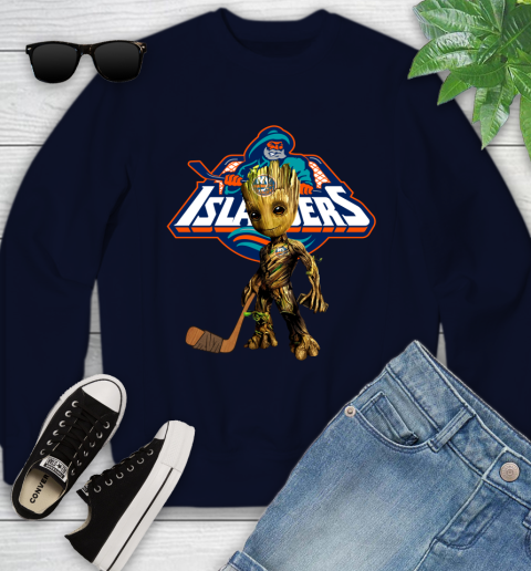 New York Islanders NHL Hockey Groot Marvel Guardians Of The Galaxy Youth Sweatshirt 3