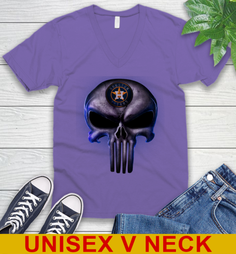 Houston Astros MLB Baseball Punisher Skull Sports V-Neck T-Shirt 8