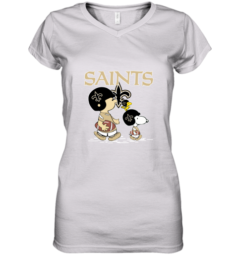 New Orleans Saints Let's Play Football Together Snoopy NFL Women's V-Neck T-Shirt