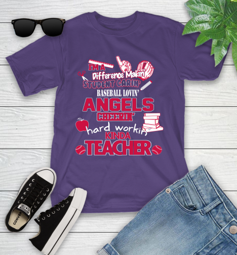 Los Angeles Angels MLB I'm A Difference Making Student Caring Baseball Loving Kinda Teacher Youth T-Shirt 3