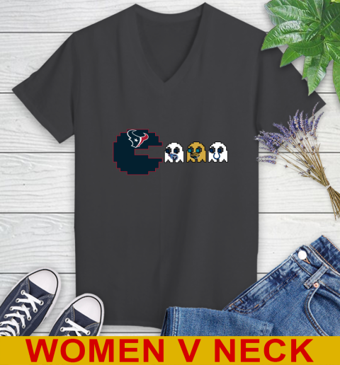 Houston Texans NFL Football Pac Man Champion Women's V-Neck T-Shirt 9