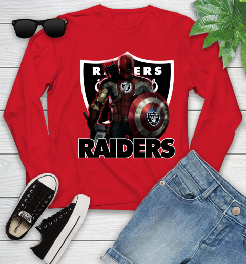 NFL Captain America Thor Spider Man Hawkeye Avengers Endgame Football Oakland Raiders Youth Long Sleeve 11