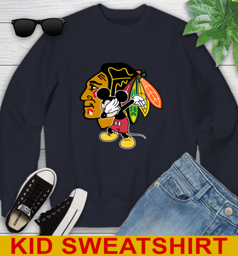 Chicago Blackhawks NHL Hockey Dabbing Mickey Disney Sports Youth Sweatshirt 3