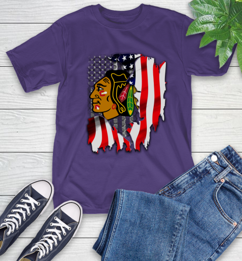 Chicago Blackhawks NHL Hockey American Flag T-Shirt 5