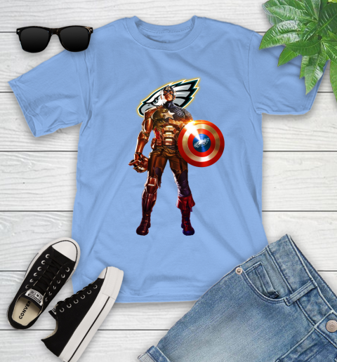 NFL Captain America Marvel Avengers Endgame Football Sports Philadelphia Eagles Youth T-Shirt 11