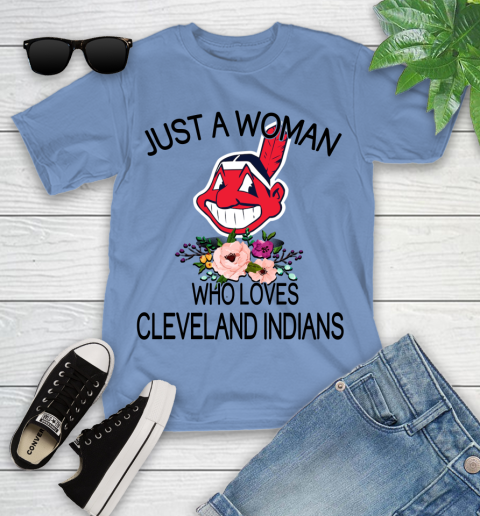 MLB Just A Woman Who Loves Cleveland Indians Baseball Sports Youth T-Shirt 9