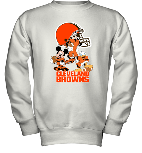 Mickey Donald Goofy The Three Cleveland Browns Football Youth Sweatshirt