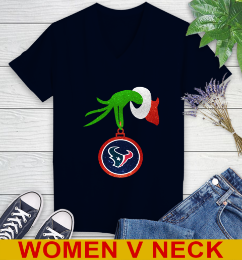 Houston Texans Grinch Merry Christmas NFL Football Women's V-Neck T-Shirt 3