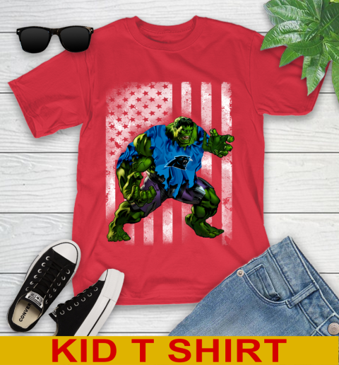 Carolina Panthers Hulk Marvel Avengers NFL Football American Flag Youth T-Shirt 11
