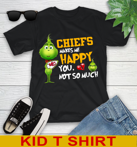 NFL Kansas City Chiefs Makes Me Happy You Not So Much Grinch Football Sports Youth T-Shirt