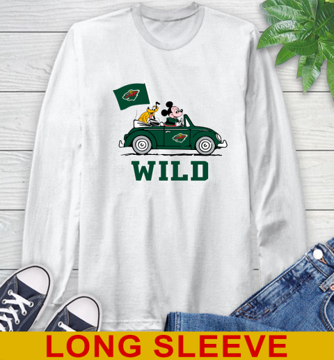 NHL Hockey Minnesota Wild Pluto Mickey Driving Disney Shirt Long Sleeve T-Shirt