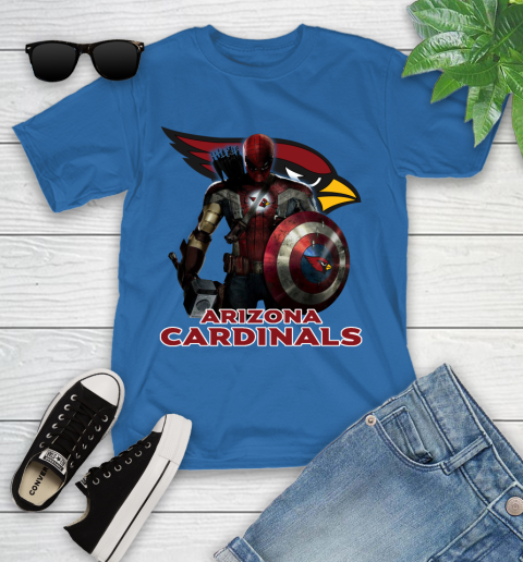 NFL Captain America Thor Spider Man Hawkeye Avengers Endgame Football Arizona Cardinals Youth T-Shirt 9