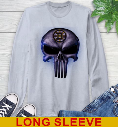 Boston Bruins NHL Hockey Punisher Skull Sports Long Sleeve T-Shirt 6