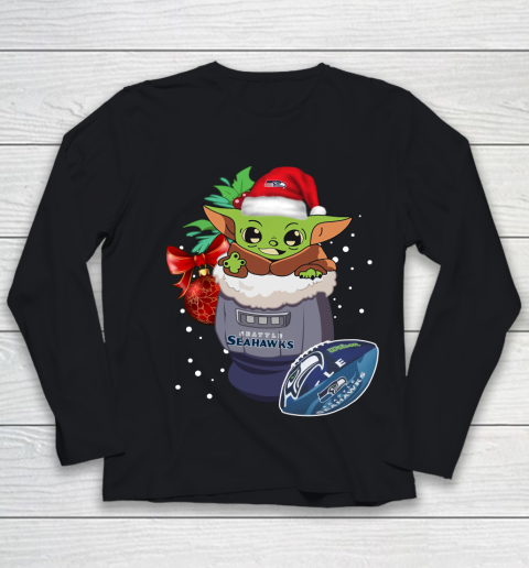 Seattle Seahawks Christmas Baby Yoda Star Wars Funny Happy NFL Youth Long Sleeve