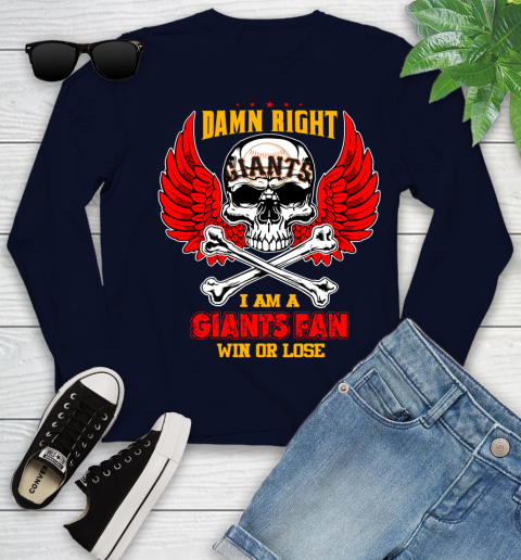 MLB Damn Right I Am A San Francisco Giants Win Or Lose Skull Baseball Sports Youth Long Sleeve 2