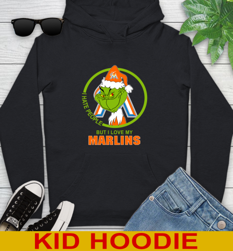 Miami Marlins MLB Christmas Grinch I Hate People But I Love My Favorite Baseball Team Youth Hoodie 2