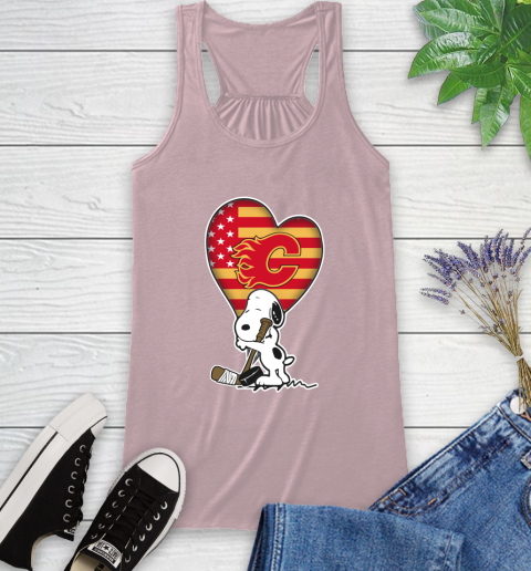 Calgary Flames NHL Hockey The Peanuts Movie Adorable Snoopy Racerback Tank 11