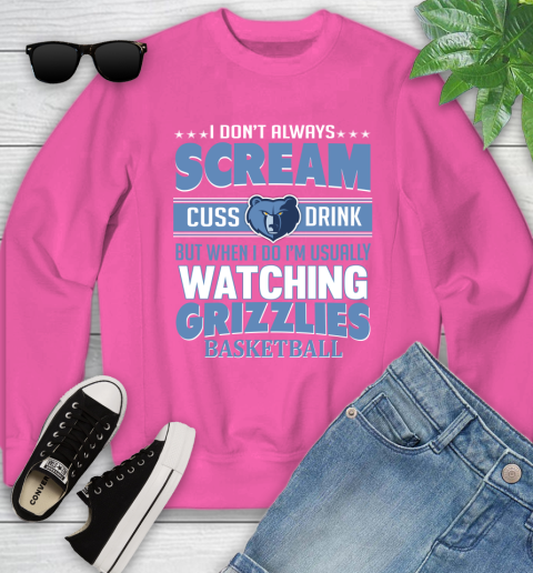 Memphis Grizzlies NBA Basketball I Scream Cuss Drink When I'm Watching My Team Youth Sweatshirt 6