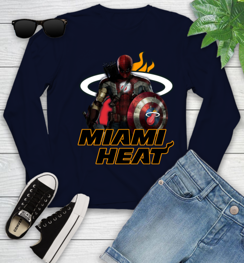 Miami Heat NBA Basketball Captain America Thor Spider Man Hawkeye Avengers Youth Long Sleeve 3