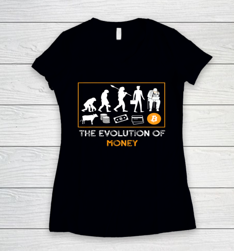 The Evolution Of Money Bitcoin Crypto btc cryptocurrency Women's V-Neck T-Shirt