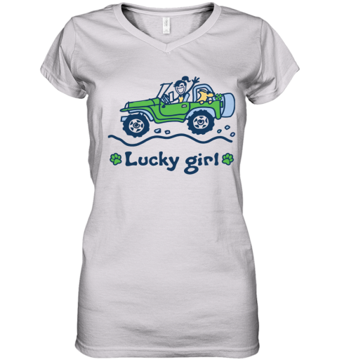 Jeep Car Lucky Girl St. Patrick'S Day Women's V-Neck T-Shirt