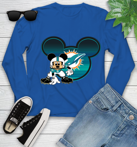 NFL Miami Dolphins Mickey Mouse Disney Football T Shirt Youth Long Sleeve 9