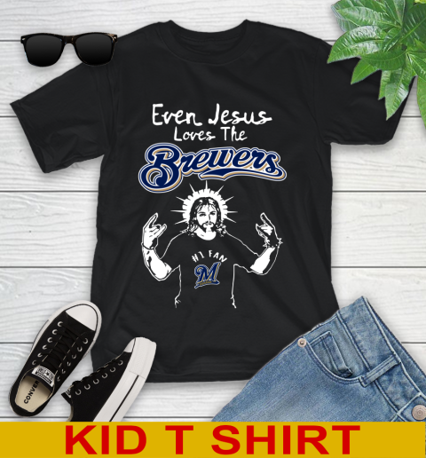Milwaukee Brewers MLB Baseball Even Jesus Loves The Brewers Shirt Youth T-Shirt