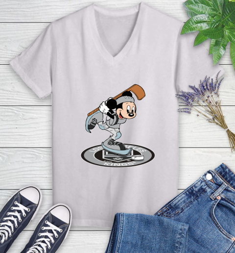 NHL Hockey Los Angeles Kings Cheerful Mickey Disney Shirt Women's V-Neck T-Shirt 2