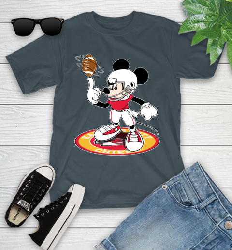 NFL Football Kansas City Chiefs Cheerful Mickey Disney Shirt Youth T-Shirt 8