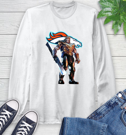 NFL Thanos Gauntlet Avengers Endgame Football Denver Broncos Long Sleeve T-Shirt