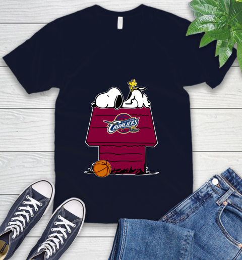 Cleveland Cavaliers NBA Basketball Snoopy Woodstock The Peanuts Movie V-Neck T-Shirt 3
