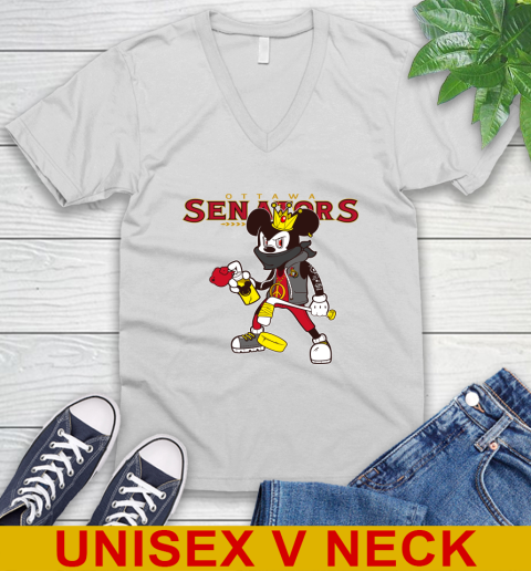 Ottawa Senators NHL Hockey Mickey Peace Sign Sports V-Neck T-Shirt