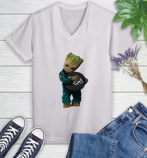 NHL Groot Guardians Of The Galaxy Of The Galaxy Hockey Sports Nashville Predators Women's V-Neck T-Shirt