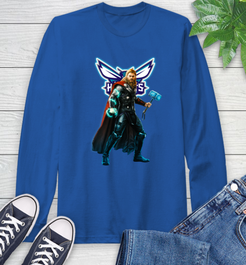 NBA Thor Avengers Endgame Basketball Charlotte Hornets Long Sleeve T-Shirt 9